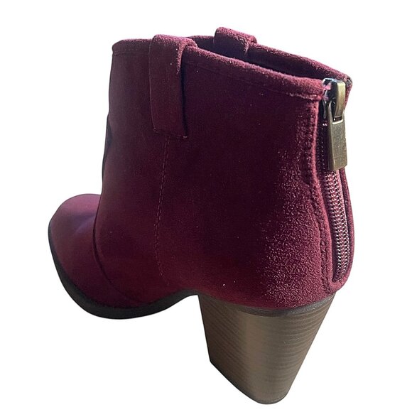 Cambridge Select Rich Burgundy Suede Ankle Boot – Chunky Heel • Slip-On Style - Picture 4 of 8